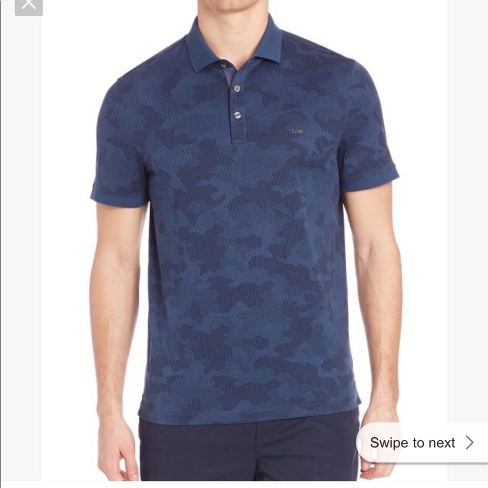 Michael Kors Blue Digital Camouflage Printed Polo